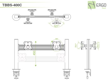 Настольное крепление back-to-back для 4 мониторов диагональю до 24''  TBBS-400C